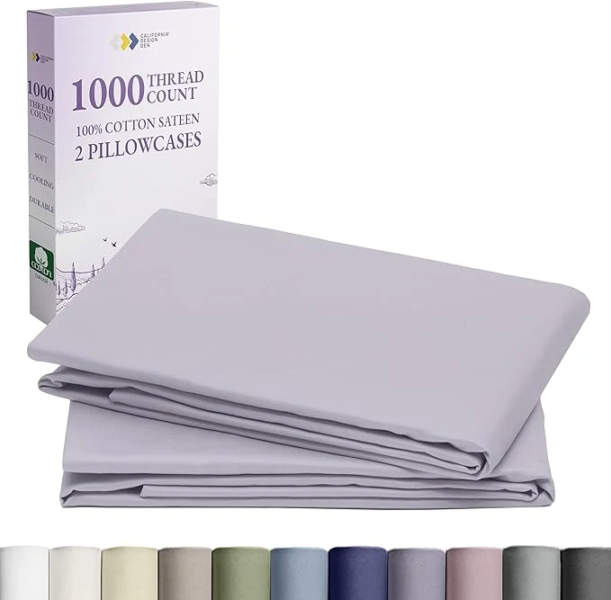 Flexible California Design Den King Size Pillow Cases Set of 2-1000 Thread Count Soft and Smooth Sateen Weave Cotton Pillow Cover Thick and Durable - Lavender Grey Exclusive