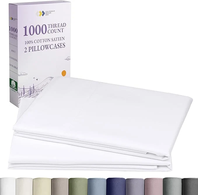 Functional California Design Den King Size Pillow Cases Set of 2-1000 Thread Count Sateen Soft and Thick Cotton King Pillowcase Pair Durable - White Prestigious