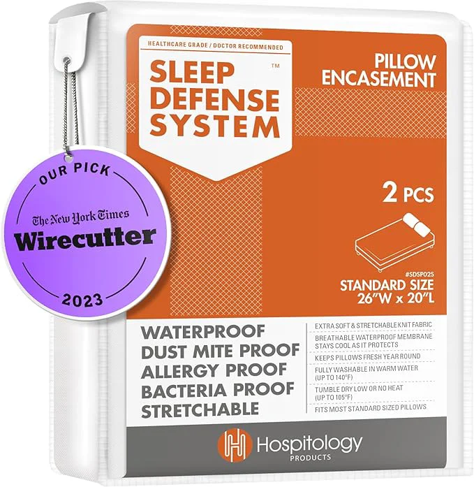Classic HOSPITOLOGY PRODUCTS Pillow Encasement- Zippered Bed Bug Dust Mite Proof Hypoallergenic - Sleep Defense System - Standard - Waterproof - Set of 2 - 20 quot H x 26 quot W Organic