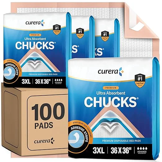 Classic Chucks Premium Disposable Underpads 36 x36 100-Count Ultra Absorbent Chux Incontinence Bed Pads Disposable Adult with Adhesive Tape Pee Pads Pet Training Pads XXXL 36x36 Bulk Pack Original Design