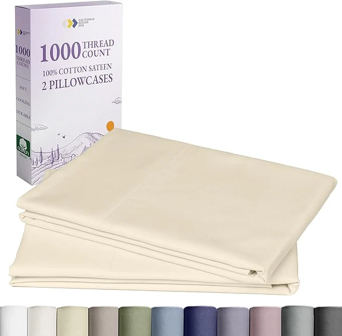 Classic California Design Den Pillow Cases King Size Set of 2-1000 Thread Count Sateen Soft amp Thick Cotton King Size Pillows Cases Durable - Ivory Creamy Beige Tone World-Class