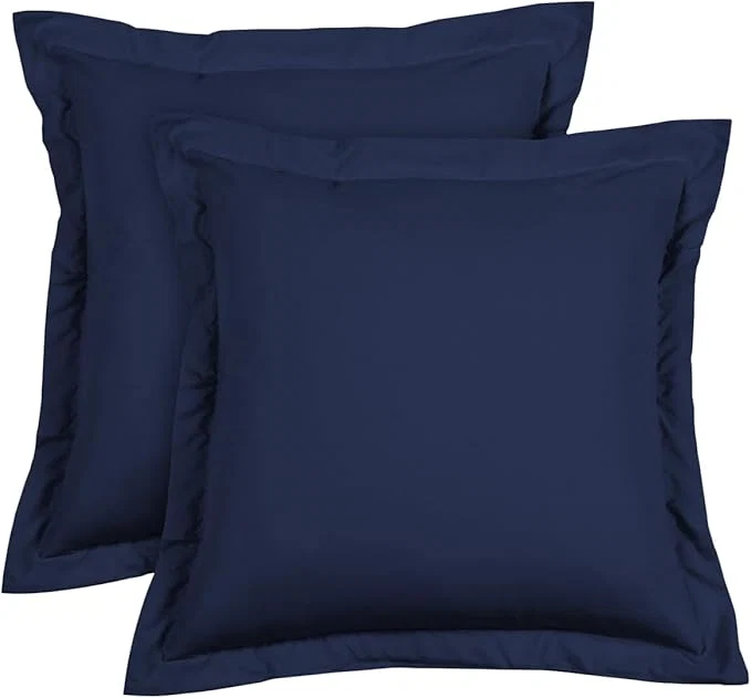 Fine Euro Sham Covers 28x28 Set of 2 Navy Blue 600 Thread Count Egyptian Cotton Pack of 2 Euro 28x28 Pillow Cover Cushion Cover Cases Soft Skin Friendly European Size Decorative Square Pillow Shams Smart
