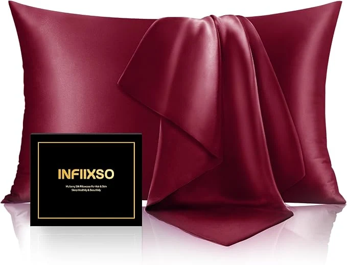 Prestigious INFIIXSO Silk Pillow Cases 2 Pack Standard Size Ultra Smooth amp Soft Mulberry Silk Pillow Case for Hair and Skin Breathable Cooling Silk Pillowcase with Hidden Zipper Burgundy 20x26 Inches Comfortable