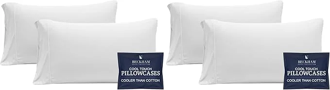 High-End Beckham Hotel Collection Cooling Pillowcases for Hot Sleepers King Size Cool Touch Pillow Cases Buttery Soft Hair amp Skin Friendly White 4 Pieces Traditional