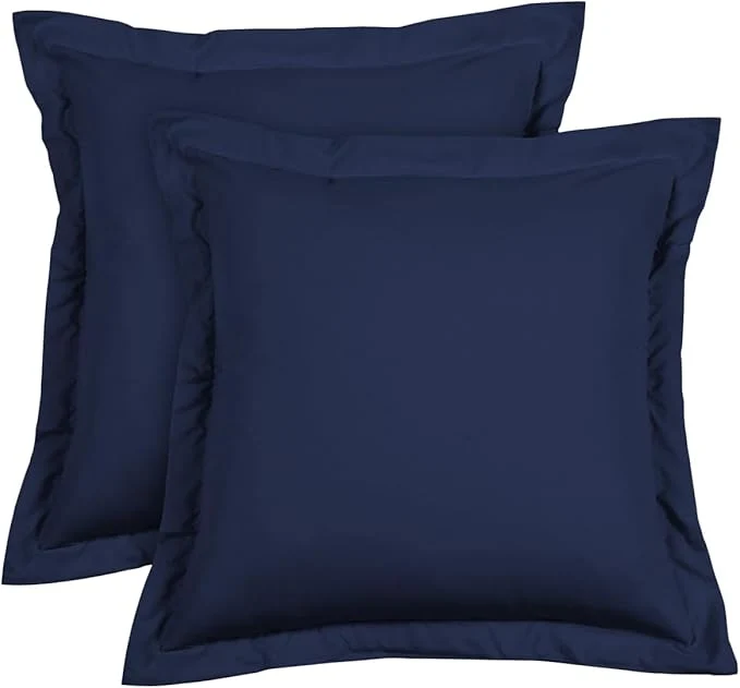 Professional Euro Sham Covers 24x24 Set of 2 Navy Blue 600 Thread Count Egyptian Cotton Pack of 2 Euro 24x24 Pillow Covers Cushion Cover Cases Soft Skin Friendly European Size Decorative Square Pillow Shams Effective