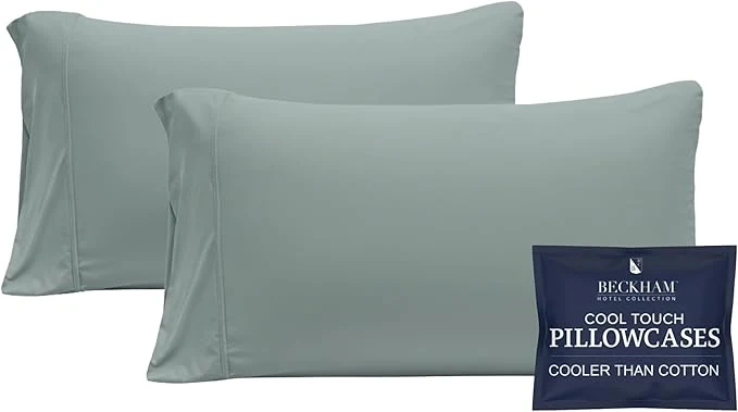 Superior Beckham Hotel Collection Cooling Pillowcases for Hot Sleepers Standard Queen Size Set of 2 Cool Bedding Envelope Closure Silky Soft Breathable Moisture-Wicking Aqua Gray Durable