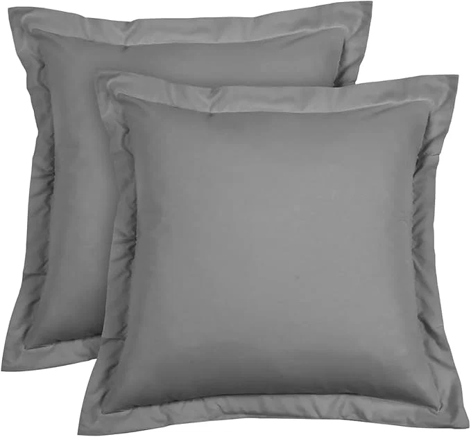 Lightweight Euro Sham Covers 24x24 Set of 2 Dark Grey 600 Thread Count Egyptian Cotton Pack of 2 Euro 24x24 Pillow Covers Cushion Cover Cases Soft Skin Friendly European Size Decorative Square Pillow Shams Natural
