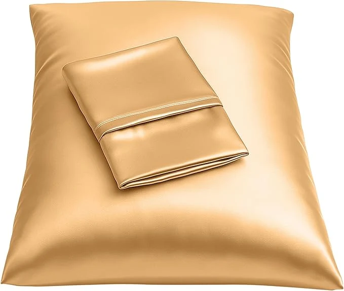 Original Design BLISSFORD Satin Pillowcase with Zipper for Hair and Skin Care Feels Soft and Cool Like a Silk Pillowcase Gold Satin Pillow Cases 2 Pack Slik Pillow Cover King Size - Set of 2 Refined