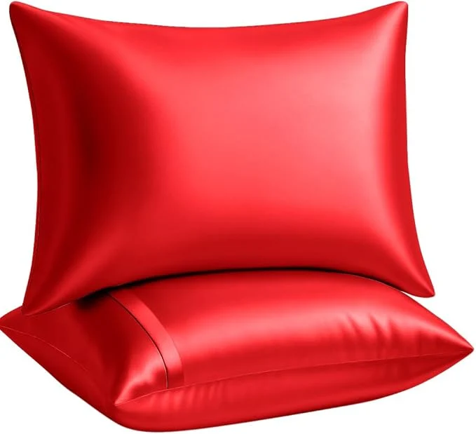 Enhanced BLISSFORD Satin Pillowcase with Zipper for Hair and Skin Care Feels Soft and Cool Like a Silk Pillowcase Red Satin Pillow Cases Set of 2 Slik Pillow Cover Queen Size - 2 Pack Fine Crafted