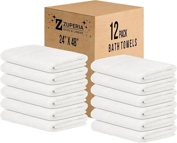 Elite ZUPERIA White Bath Towels Bulk 12 Pack Crafted