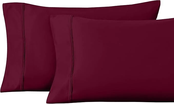 High-Quality Superior 1200 Thread Count Egyptian Cotton Soft and Breathable 2-Piece Standard Pillowcase Set Solid Burgundy Genuine