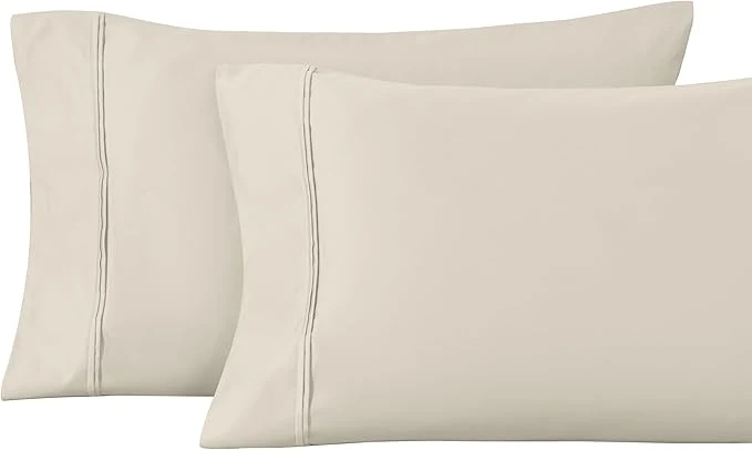 Eco-Friendly Superior 1200 Thread Count Egyptian Cotton Soft and Breathable 2-Piece King Pillowcase Set Solid Ivory Durable
