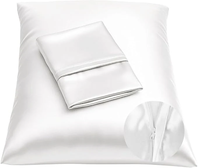 Fine Crafted BLISSFORD Satin Pillowcase with Zipper for Hair and Skin Care Feels Soft and Cool Like a Silk Pillowcase White Satin Pillow Cases 2 Pack Slik Pillow Cover King Size - Set of 2 Casual
