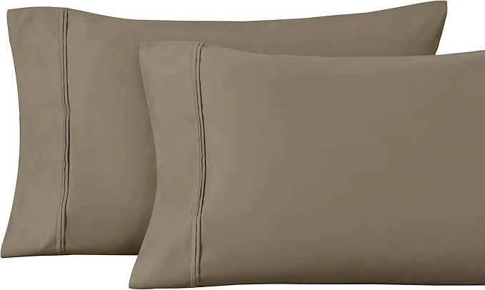 Fine Crafted 1200 Thread Count Egyptian Cotton Soft and Breathable 2-Piece Standard Pillowcase Set Solid Taupe Trendy