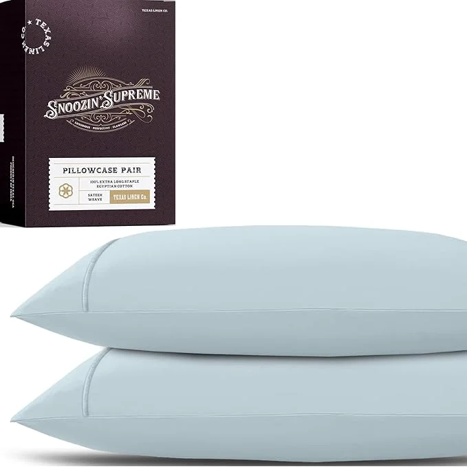 Optimized TEXAS LINEN CO. Egyptian Cotton Pillowcases King Size - 2000 Series Luxury Cotton Pillow Case Set of 2 Soft amp Breathable Envelope Closure Hotel Quality Pillowcase 21 x 41 Light Blue Original Design