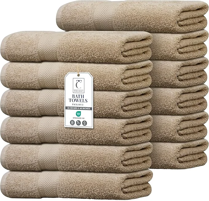 Organic Commercial Bulk Pack of 12 Bath Towels – Cotton Terry 24 x 48 – I Official