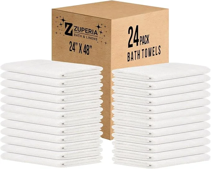 Selected ZUPERIA White Bath Towels Bulk 24 Pack Original Design
