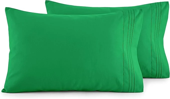 Convenient Elegant Comfort Luxury Ultra-Soft 2-Piece Pillowcase Set - 1500 Premium Hotel Quality Microfiber Double Brushed - Wrinkle Resistant King Size Emerald Green High-Grade