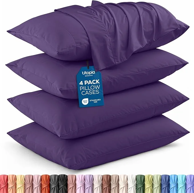 Authentic Utopia Bedding King Pillowcases - 4 Pack - Envelope Closure - Soft Brushed Microfiber Fabric - Shrinkage and Fade Resistant Pillow Covers King Size 20 X 40 Inches King Egg Plant Casual