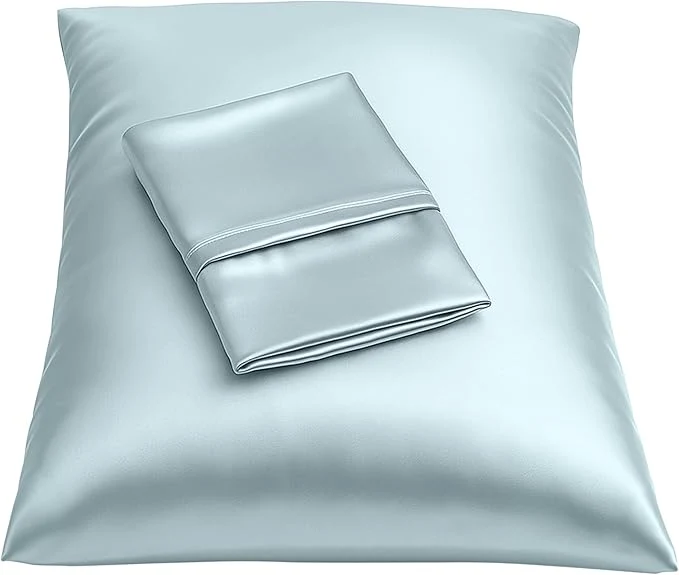 Relaxed BLISSFORD Satin Pillowcase with Zipper for Hair and Skin Care Feels Soft and Cool Like a Silk Pillowcase Satin Pillow Cases 2 Pack Slik Pillow Cover Baby Blue - Queen Size Set of 2 Flexible