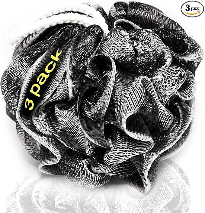Soft XXL 90g Charcoal Shower Loofah 3 Pack by Tilcare Dependable