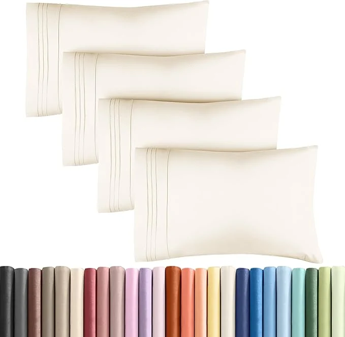 Solid Queen Pillow Cases Set of 4 - Ultra Soft Hotel Quality Pillowcase Covers - Comfy Cozy amp Wrinkle - Shrinkage Stain amp Fade Resistant - Machine Washable Pillow Protectors - 4 Piece Set - Off White Easy-to-Use