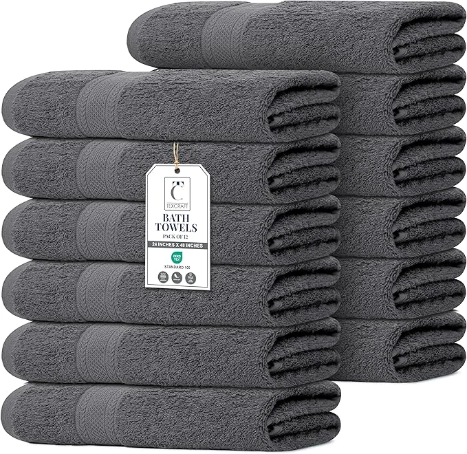 Excellent Commercial Bulk Pack of 12 Bath Towels – Cotton Terry 24 x 48 – I Environmentally Friendly