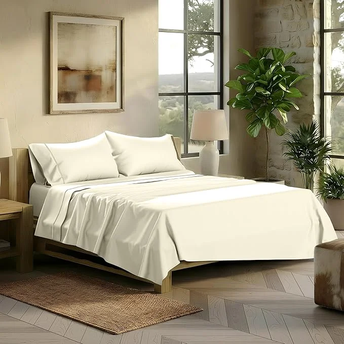 Convenient TEXAS LINEN CO. Egyptian Cotton Sheets California King Size - 2000 Series Luxury Cal King Sheet Set Soft amp Cooling Sateen Weave 17 Extra Deep Pocket Hotel Collection Sheets 4 Pc Ivory Verified