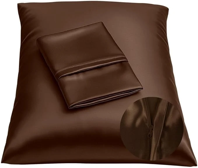 Durable BLISSFORD Brown Satin Pillowcase with Zipper for Hair and Skin Care Feels Soft and Cool Like a Silk Pillowcase Satin Pillow Cases 2 Pack Slik Pillow Cover King Size Set of 2 Environmentally Friendly