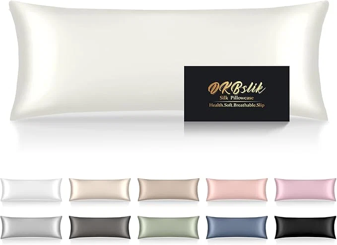 Minimalist Silk Body Pillow Cases Mulberry Silk Body Pillow Cover with Zipper Smooth Anti Acne Cooling Sleep Both Sides Natural Silk Satin 20x54 Body Pillowcase Gifts for Women Men Ivory Reliable