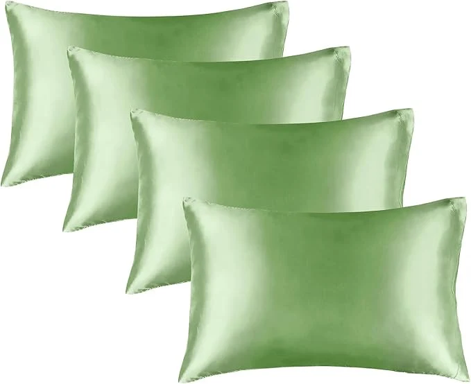 Sophisticated BEDELITE Satin Pillowcase for Hair and Skin Super Soft Similar to Silk Pillow Cases 4 Pack with Envelope Closure Cooling Pillowcases for Women Men 20 quot x26 quot Standard Size Sage Green Durable