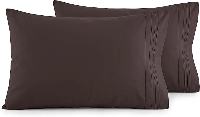 Original Design Elegant Comfort Luxury Ultra-Soft 2-Piece Pillowcase Set - 1500 Premium Hotel Quality Microfiber Double Brushed - Wrinkle Resistant Chocolate Brown Standard Queen Size Top-Quality