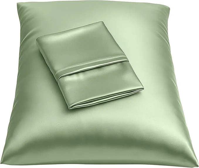 Smooth BLISSFORD Satin Pillowcase with Zipper for Hair and Skin Care Feels Soft and Cool Like a Silk Pillowcase Satin Pillow Cases 2 Pack Slik Pillow Cover Sage Green -King Size -Set of 2 Excellent