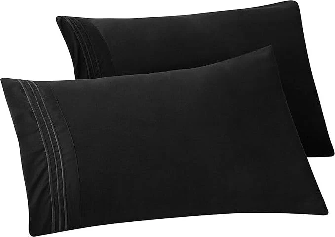 Innovative Elegant Comfort Solid Pillowcases 1500 Premium Hotel Quality Microfiber - Smooth Weave Wrinkle and Stain Resistant Easy Slip-On 2-Piece Set Standard Queen Pillowcase Black Original