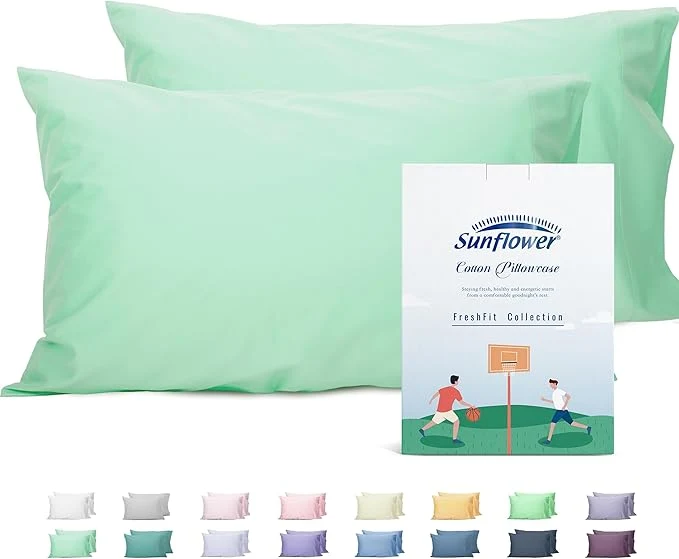 Stylish Sunflower Queen Pillowcases Set of 2 Cotton Queen Pillow Cases 2 20×30 inches Zephyr Green Soft and Breathable Optimized