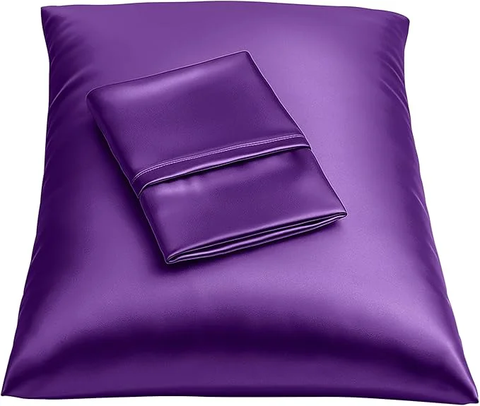 Unique BLISSFORD Purple Satin Pillowcase with Zipper for Hair and Skin Care Feels Soft and Cool Like a Silk Pillowcase Satin Pillow Cases 2 Pack Slik Pillow Cover Grape Purple Standard - Set of 2 Premium