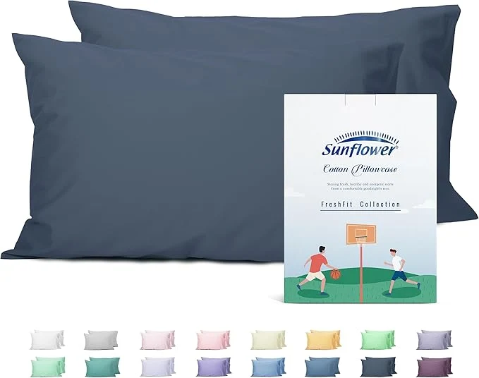 Classic Sunflower King Pillowcases Set of 2 Cotton King Size Pillow Cases 2 20×40 inches Crown Blue Soft and Breathable Smart