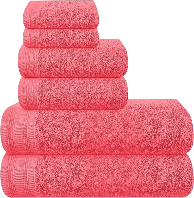 Responsible Ultra Soft 6 Pack Cotton Towel Set Contains 2 Bath Towels 28x55 inch 2 Hand Stylish
