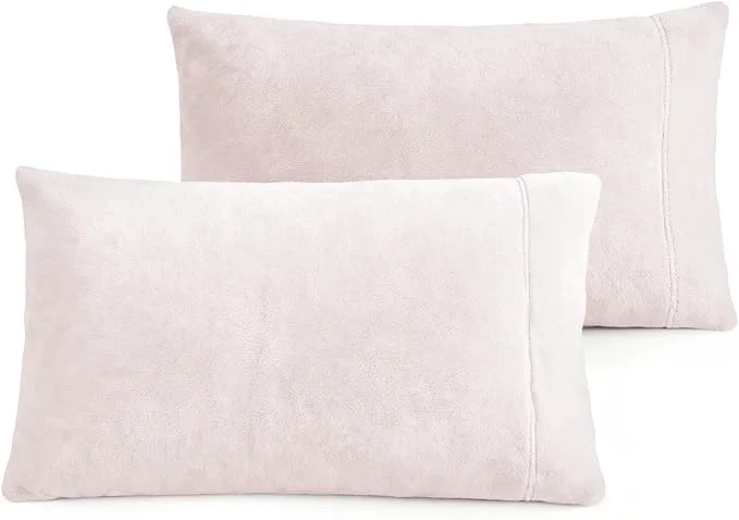 Practical Velvet Queen Pillowcases Standard Size of 2 Pack Ultra Soft Breathable Pillow Cases with Flap Closure for Bed Luxury Fuzzy Flannel Velvet Pillow Covers No Insert Queen 20x30in Light Soft Pink High-End