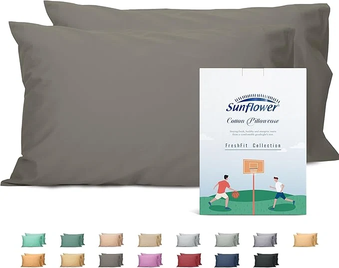 Premium Material Sunflower Queen Pillowcases Set of 2 Cotton Queen Size Pillow Cases 2 20×30 inches Taupe Gray Soft and Breathable Green