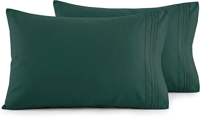 Dependable Elegant Comfort Luxury Ultra-Soft 2-Piece Pillowcase Set - 1500 Premium Hotel Quality Microfiber Double Brushed - Wrinkle Resistant King Size Hunter Green Healthy