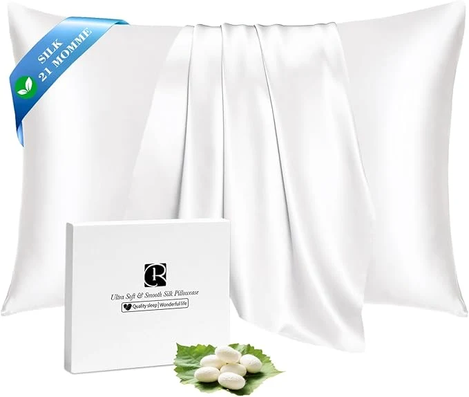 Trendy Ravmix Silk Pillow Cases with Zipper 21momme Mulberry Silk Pillowcase for Hair Skin Health Soft Smooth Breathable Cool Pillow Cover for Beauty Sleep with Gift Box 1PC King 20 quot x36 quot Ivory White