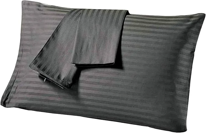 Fast Comfort Beddings Standard Pillowcases Set of 4 – Organic Cotton 600 Thread Count Sateen Soft amp Comfy Pillow Covers with Envelope Closure Grey Stripe Standard Size 20 x 26 Inches Detailed