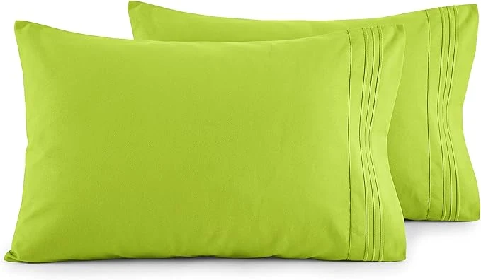 Selected Elegant Comfort Luxury Ultra-Soft 2-Piece Pillowcase Set - 1500 Premium Hotel Quality Microfiber Double Brushed - Wrinkle Resistant Standard Queen Lime Fast