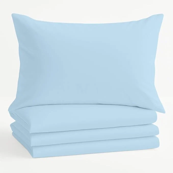 Sustainable Comfort Beddings Standard Pillowcases Set of 4 – Organic Cotton 600 Thread Count Sateen Soft amp Comfy Pillow Covers with Envelope Closure Light Blue Standard Size 20 x 26 Inches Clean