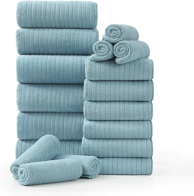 Fast 18 Piece Family Bath Towel Set Include 6 Bath Towels 6 Hand Towels and 6 Casual