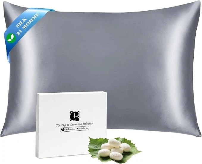 Certified Ravmix Silk Pillow Cases with Zipper 21momme Mulberry Silk Pillowcase for Hair Skin Health Soft Smooth Breathable Cool Pillow Cover for Beauty Sleep with Gift Box 1PC Queen 20 quot x30 quot Lilac Grey