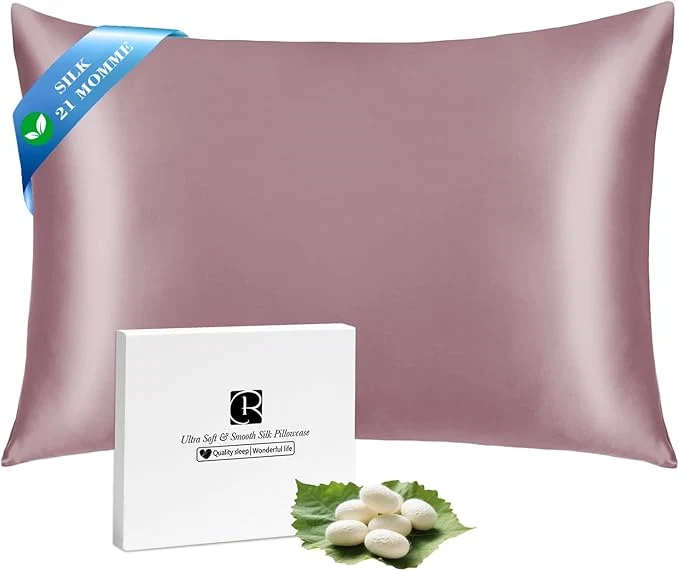 Luxury Silk Pillowcase for Hair and Skin with Hidden Zipper Ravmix Both Sides 21Momme Mulberry Silk Cooling Pillow Case Standard Size 20×26inches 1PCS Dark Pink Selected