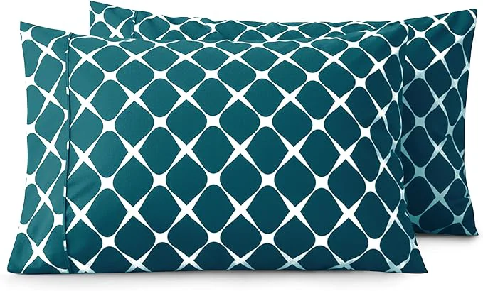 Refined Elegant Comfort Luxury Ultra-Soft 2-Piece Pillowcase Set - 1500 Premium Hotel Quality Microfiber Double Brushed - Wrinkle Resistant King Size Bloomingdale Pattern Teal Optimized