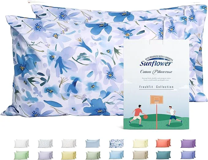 Consistent Sunflower Queen Pillowcases Set of 2 Cotton Queen Size Pillow Cases 2 20×30 inches Blue Bloom Soft and Breathable High-End